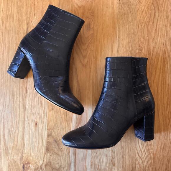 Sezane Lea Ankle Leather Boots in Black Crocodile Size 39 US 8 - Picture 4 of 14